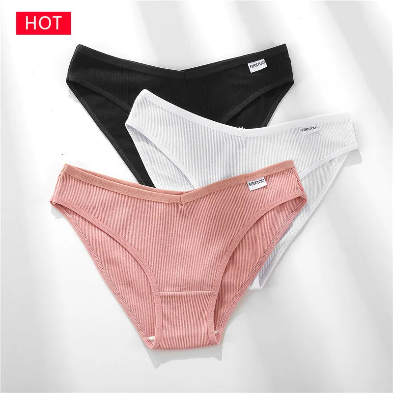 3-Pack Cotton Brief Panties – Soft Low-Rise Everyday Underwear for Women (M–2XL, 28 Color Sets, 2 Styles)
