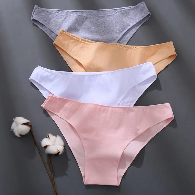 Lace Trim Cotton Brief Panties – Sexy Low-Rise Breathable Underwear for Women (M–2XL, 7 Colors)