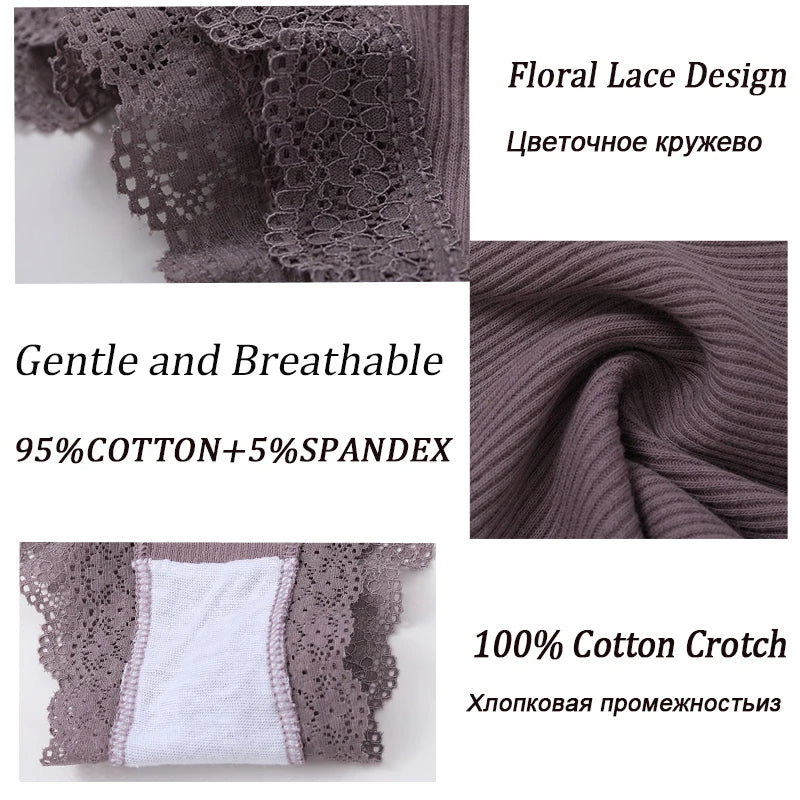 3-Pack Cotton Lace-Trim Brazilian Thongs — Logo Waistband Low-Rise G-String M–2XL