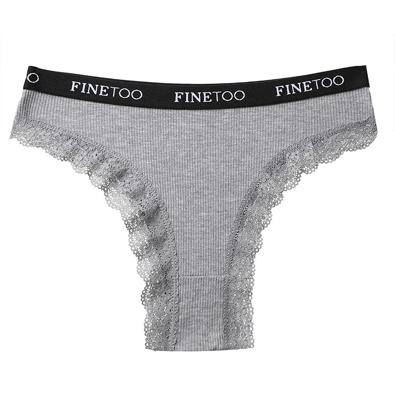 Hollow-Out Lace Brief with Letter Belt – Sexy Cotton Underwear for Women (M–2XL, 7 Colors)