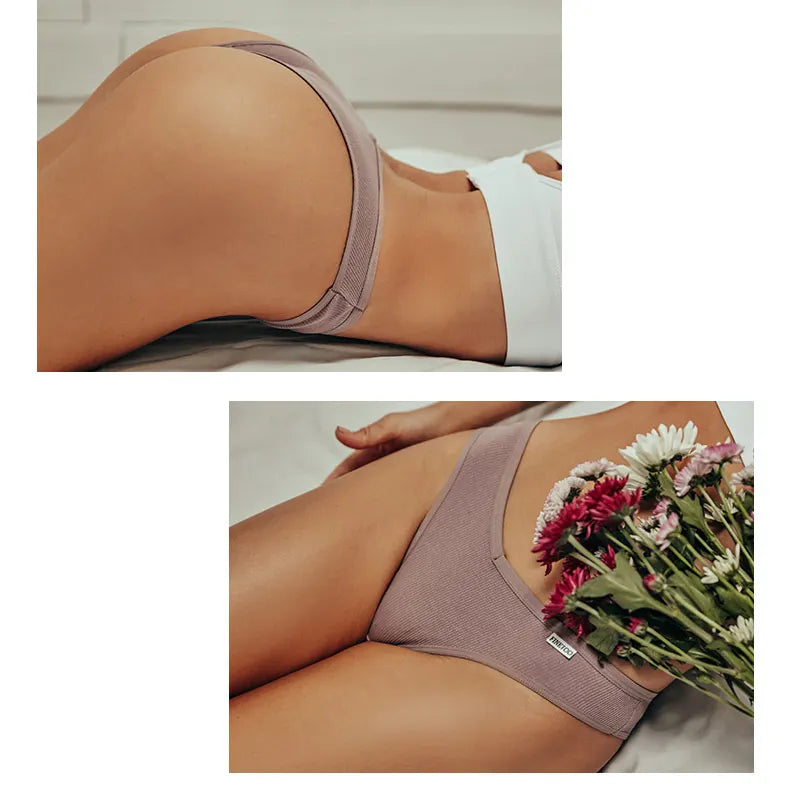 V-Waist Cotton Brazilian Brief Panties – Sexy Low-Rise Breathable Underwear for Women (M–XL, 9 Colors)
