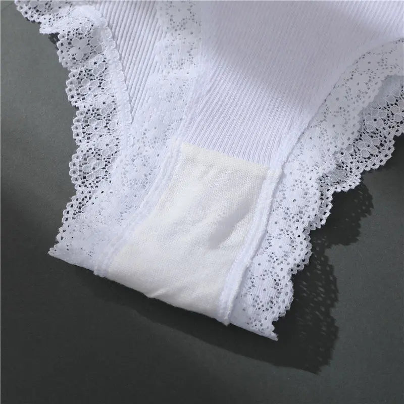 Hollow-Out Lace Brief with Letter Belt – Sexy Cotton Underwear for Women (M–2XL, 7 Colors)