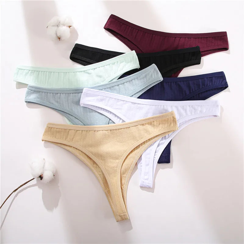 FINETOO 7PCS/Set G-string Cotton Women Lingerie Panties Thong Female Underwear Sexy Pantys Underpant Girl Intimates Thongs S-XL
