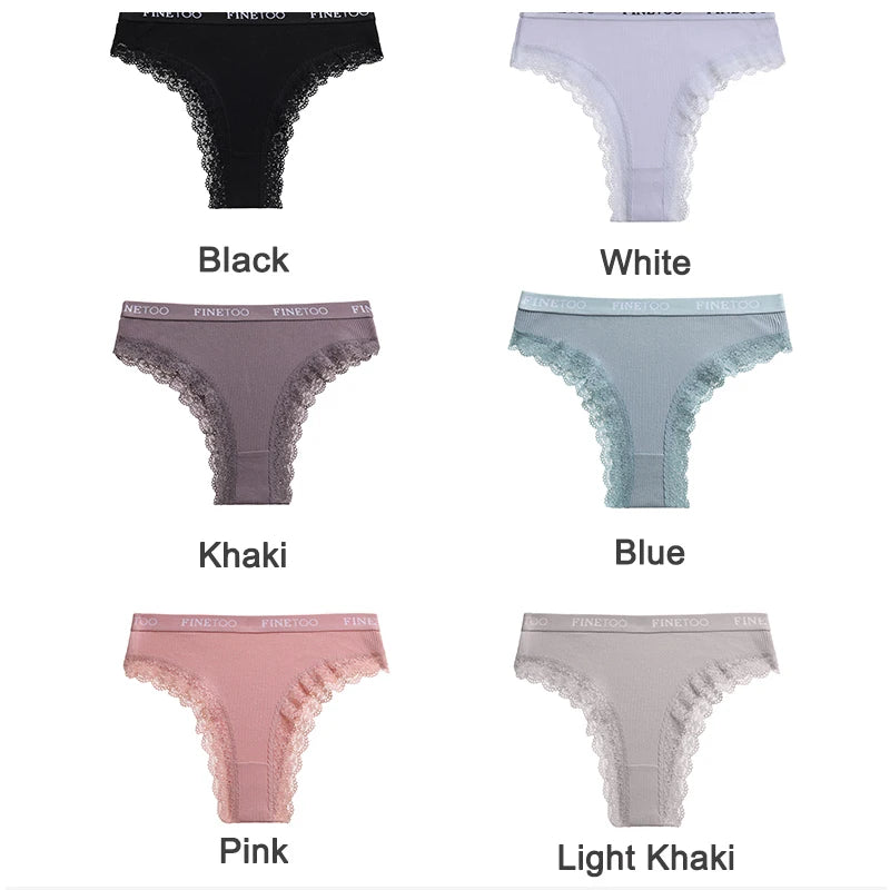Hollow-Out Lace Brief with Letter Belt – Sexy Cotton Underwear for Women (M–2XL, 7 Colors)