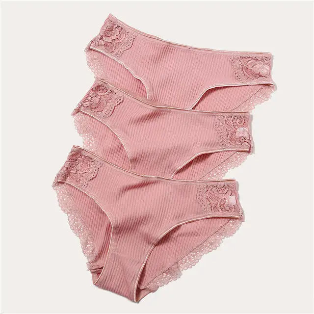 FINETOO 3PCS/Set Cotton Panties Women Underwear Sexy Panties Lace Brief for Female Panty Lingerie Low Waist Floral culotte femme