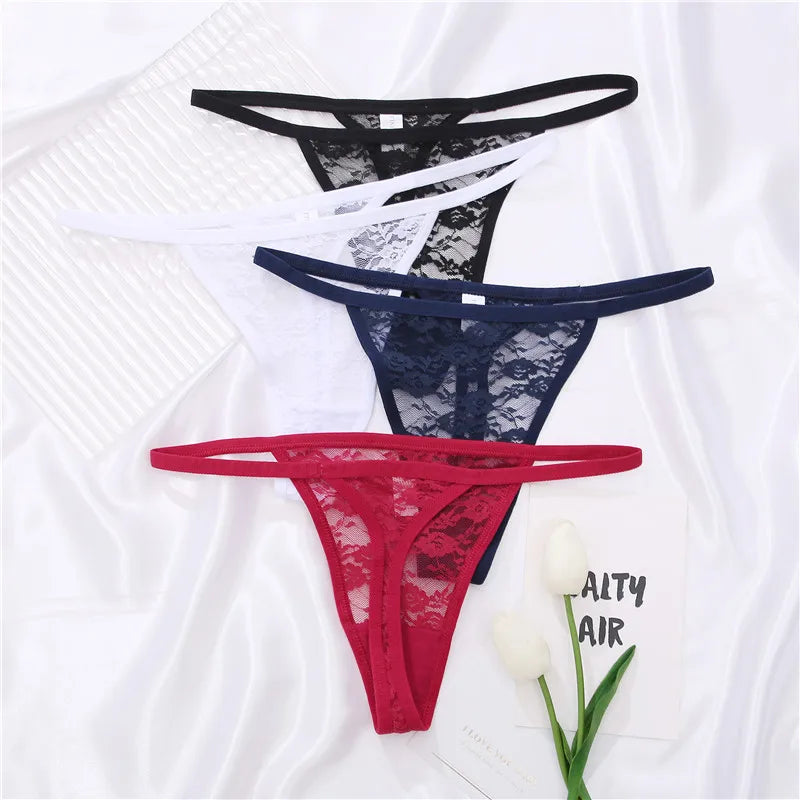 FINETOO 2PCS/Set Women Lace G-string Panties Thongs Sexy Underwear Pantys Low-Waist Femme Underpants Mesh Transparent  Lingerie