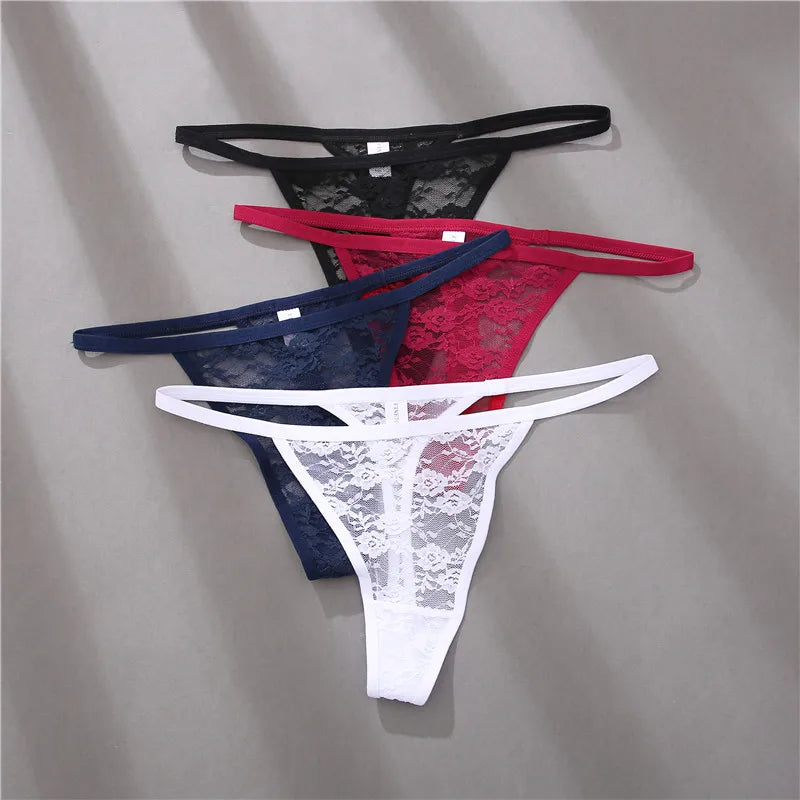 FINETOO 2PCS/Set Women Lace G-string Panties Thongs Sexy Underwear Pantys Low-Waist Femme Underpants Mesh Transparent  Lingerie