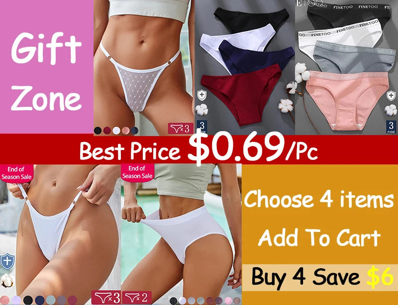 Seamless Cotton Brazilian Bikini Panties – Soft Low-Rise Underwear for Women (M–XL, 5 Colors)