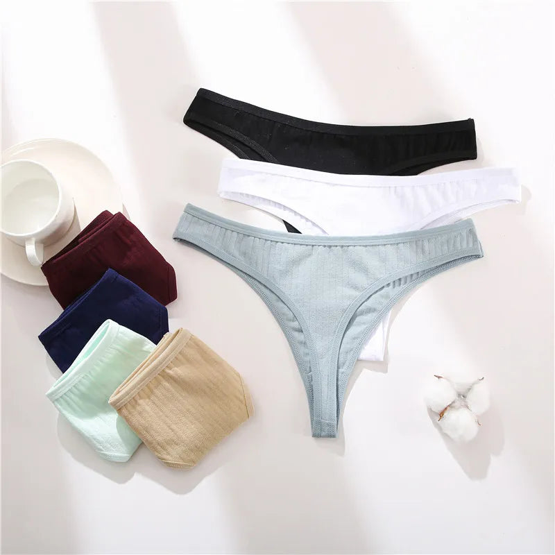 FINETOO 7PCS/Set G-string Cotton Women Lingerie Panties Thong Female Underwear Sexy Pantys Underpant Girl Intimates Thongs S-XL