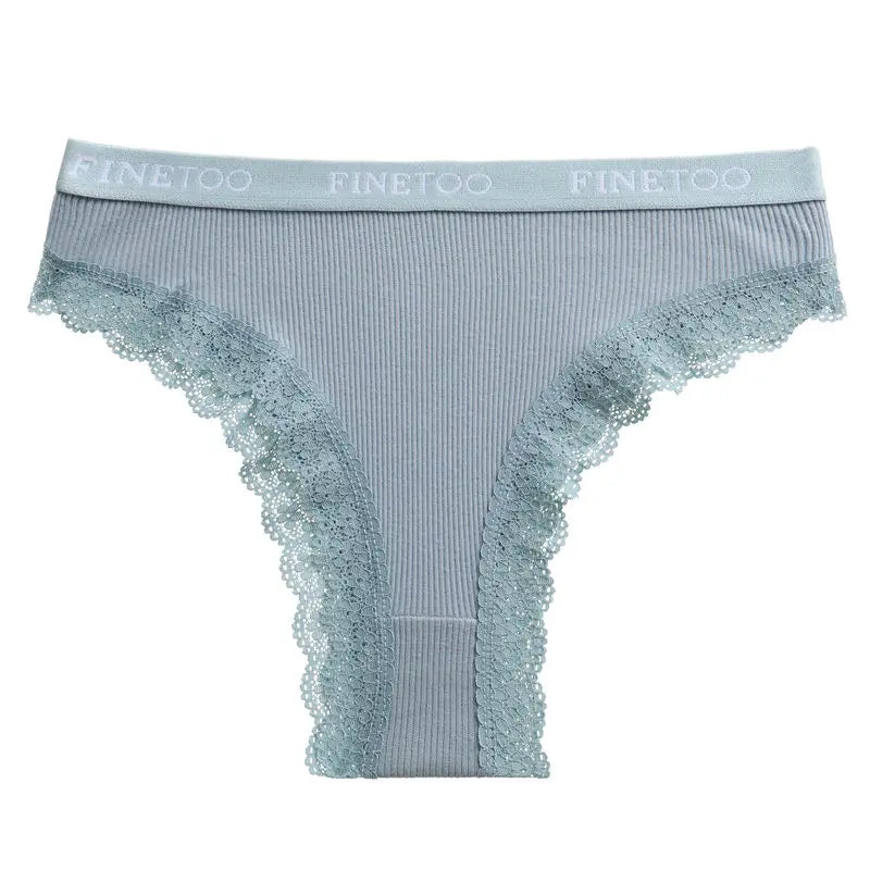 Hollow-Out Lace Brief with Letter Belt – Sexy Cotton Underwear for Women (M–2XL, 7 Colors)