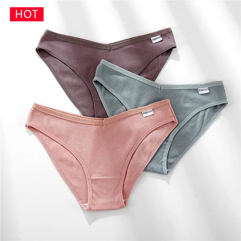 3-Pack Cotton Brief Panties – Soft Low-Rise Everyday Underwear for Women (M–2XL, 28 Color Sets, 2 Styles)