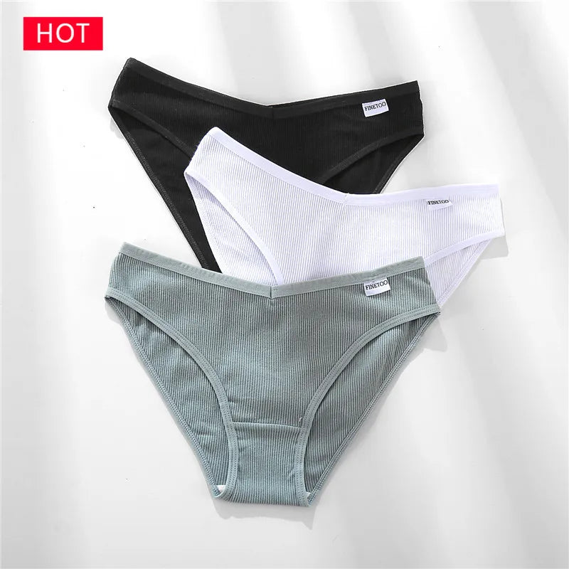 3-Pack Cotton Brief Panties – Soft Low-Rise Everyday Underwear for Women (M–2XL, 28 Color Sets, 2 Styles)