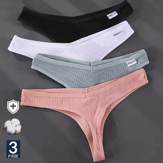 Women's Cotton Thong Panties – 3-Pack G-String Set | Low-Rise Everyday Underwear (M–XL)