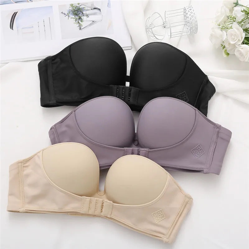 Front Closure Sexy Push Up Bra Women Invisible Bras Underwear Lingerie for Female Brassiere Strapless Seamless Bralette ABC Cup