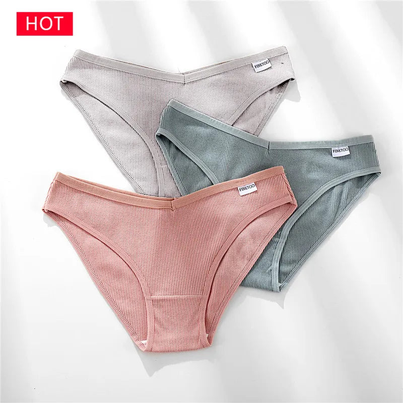 3-Pack Cotton Brief Panties – Soft Low-Rise Everyday Underwear for Women (M–2XL, 28 Color Sets, 2 Styles)