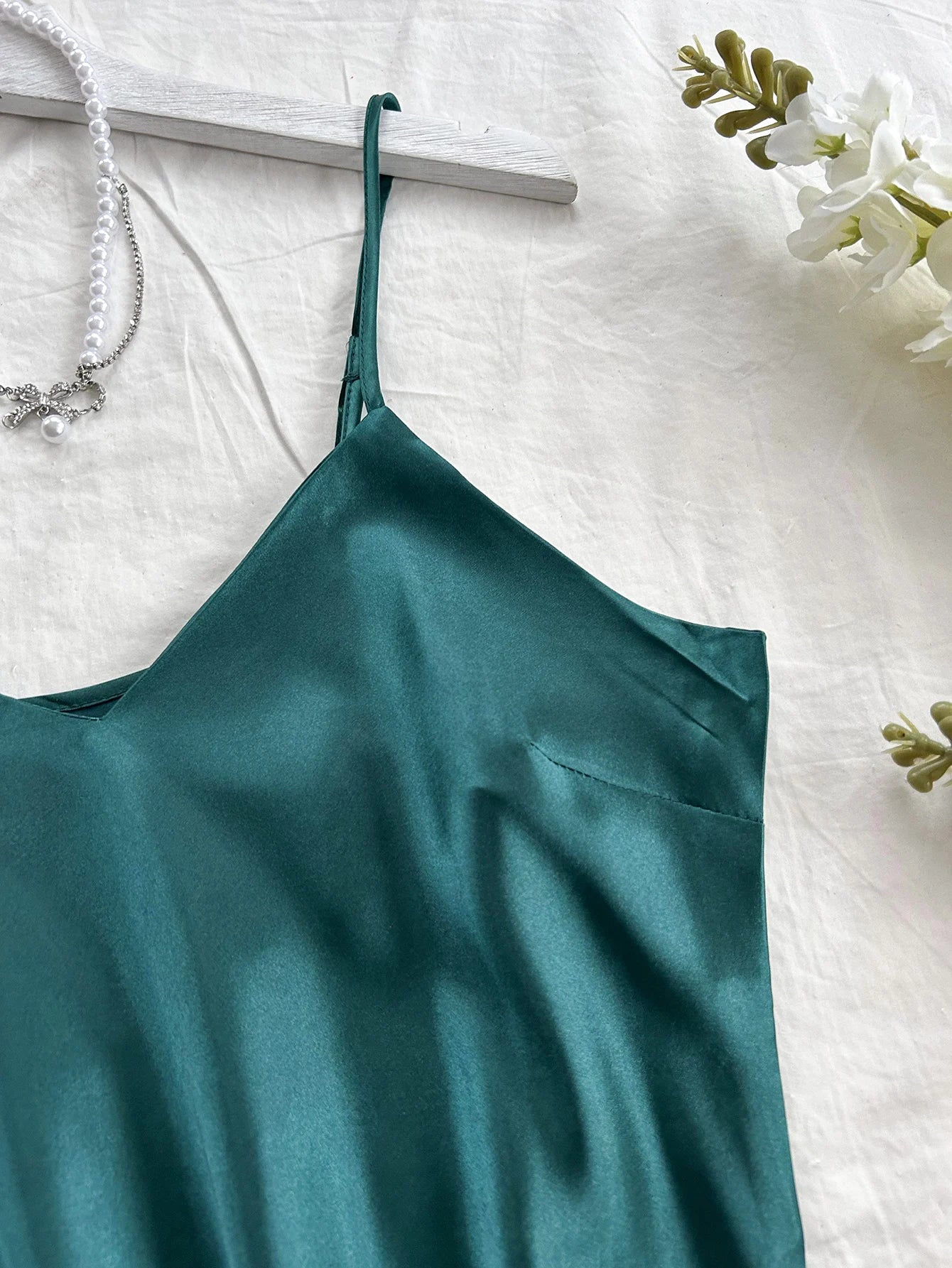 Satin Long Slip Nightdress — V-Neck Midi Sleeveless | Women's Elegant Sleepwear