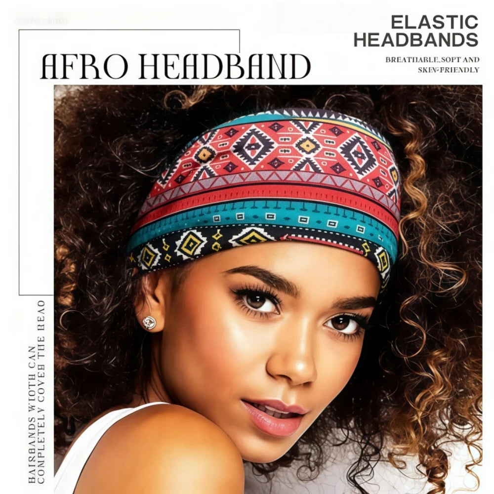 4 Pcs Boho Headbands Stretch Paisley Print Bandana Headband Criss Cross Hair Bands Knotted Head Wrap Yoga Daily for Women and Girls (Teal Ethnic)