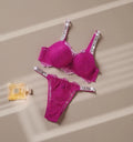 Women's Classic Lace Trim Gathered Padded Bra & Panty Set – Soft Breathable Lingerie