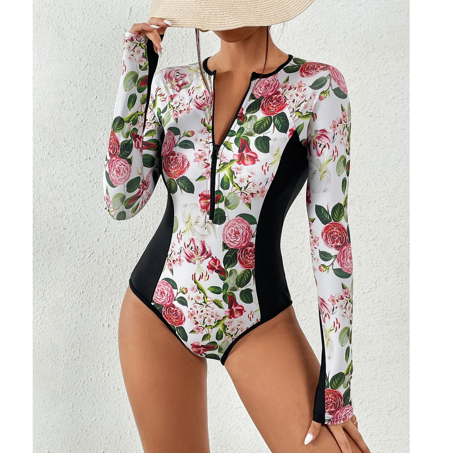 Color Block Surfing One-Piece Swimsuit — Long Sleeve Zipper | Women's Sport Swimwear