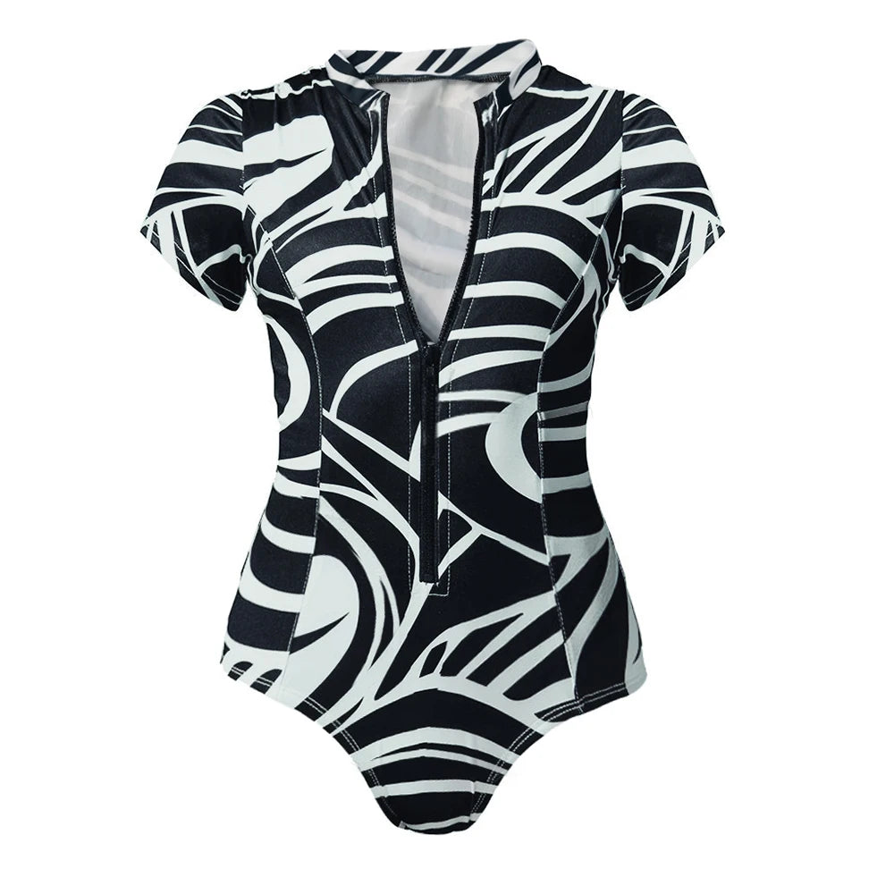 Color Block Surfing One-Piece Swimsuit — Long Sleeve Zipper | Women's Sport Swimwear