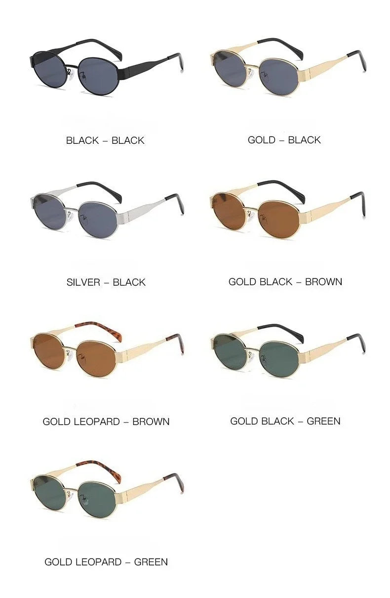 Retro Small Oval Metal Sunglasses | Gold & Black | Myopia Options