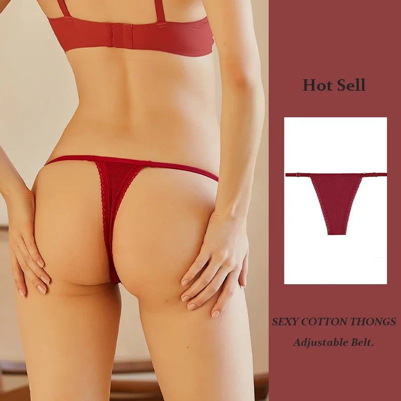 Ice Silk Cotton Thong with Adjustable Belt – Seamless Low-Rise Underwear for Women (S–XL, 8 Colors)