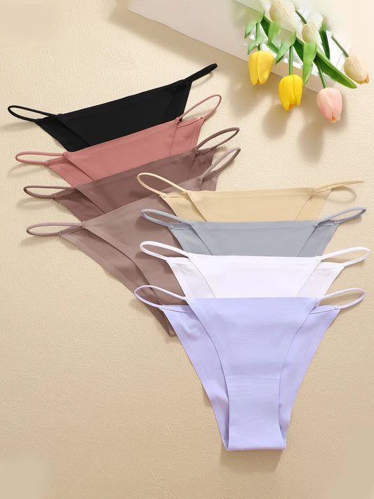 6-Pack Ice Silk Thin-Strap Bikini Briefs — Seamless No-Trace Low-Rise Panties