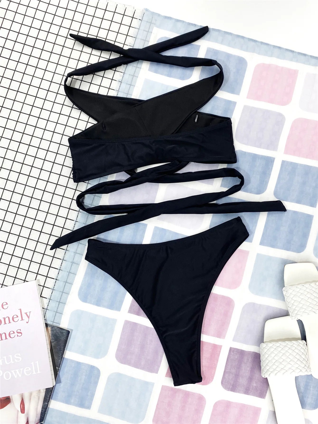 Cross Halter Hollow-Out Bikini Set — High Neck Wrap Top & High Waist Bottoms | Women's Swimwear