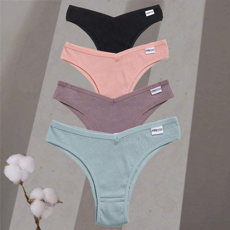 4-Pack Cotton Brazilian Panties – Low-Rise Solid Color Underwear for Women (M–XL, 14 Color Sets)