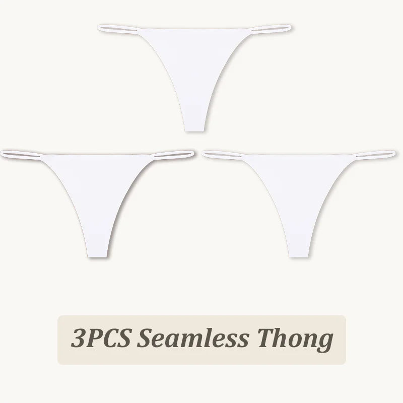 3-Pack Seamless Ice Silk Thong Panties – Low-Rise Flexible Underwear for Women (XS–XL, 25 Color Sets)