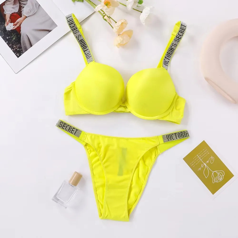 Women's Classic Lace Trim Bra & Panty Set – Supportive Adjustable Lingerie