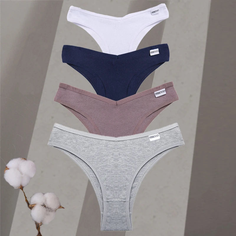 4-Pack Cotton Brazilian Panties – Low-Rise Solid Color Underwear for Women (M–XL, 14 Color Sets)