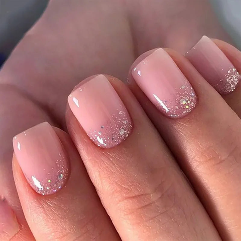 Short Ballerina Press-On Nails – Ombre Gradient Designs, 24 Pieces