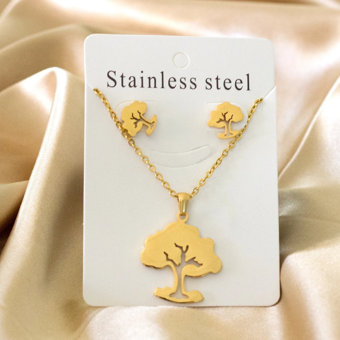 Tree of Life Jewelry Set – Stainless Steel Necklace & Earrings for Women