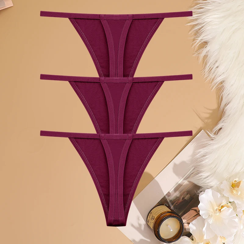FINETOO 3PCS/Set Sexy Women Cotton G-String Underwear Low Waist Panties Girl T-back Panty Soft Thin Strap Femme Thong Lingerie