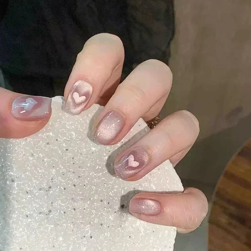 Short Press-On Nails - French Tip, Bow & Glitter Designs, 24 Pieces
