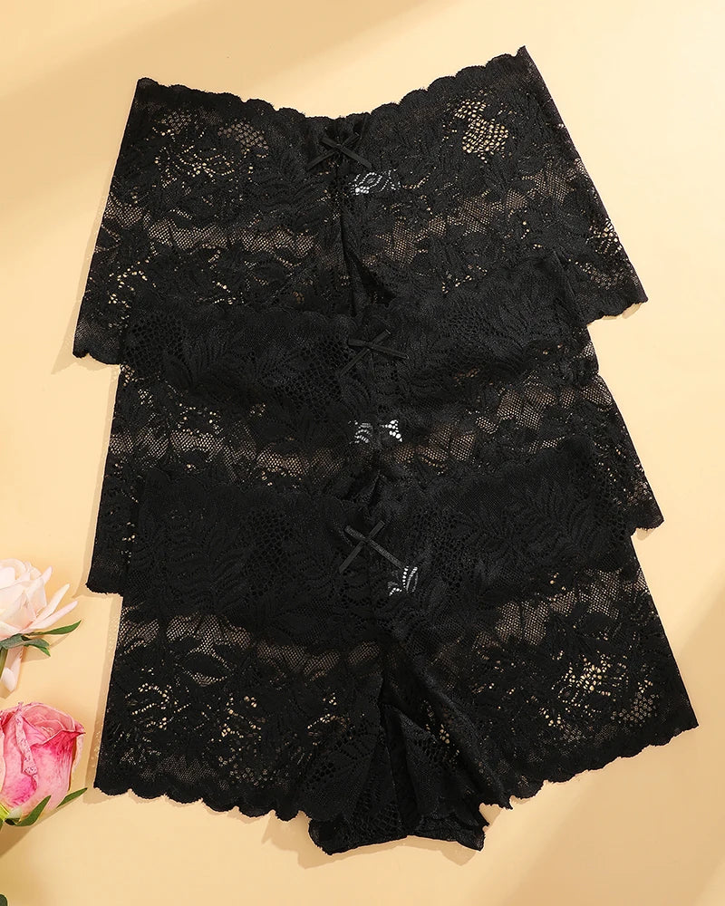 Women's Floral Lace Cheekie Panties – 3-Piece Set | Hollow Out Sexy Bikini Underwear (S–XL)