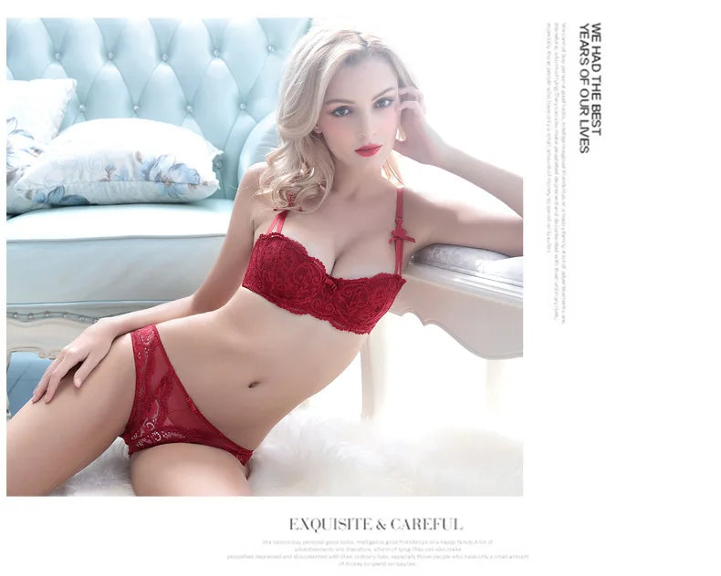 Floral Lace Bra, Panty & Garter 3-Piece Set – Push-Up, Underwire, Plus Size | Women's Lingerie