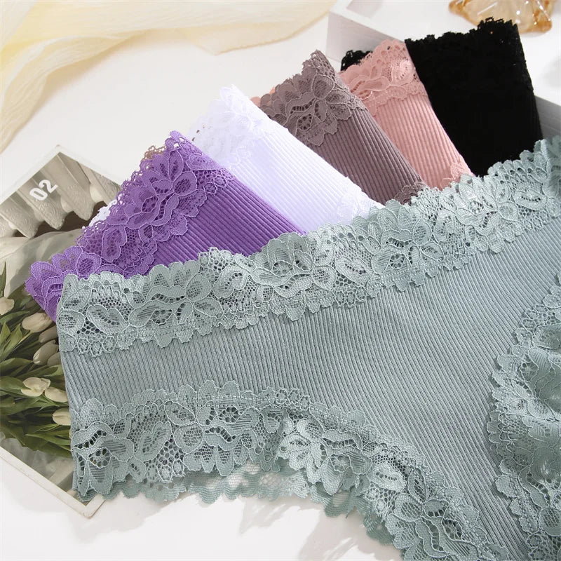Lace Splicing Brazilian Bikini Panties – Cotton Crotch Low-Rise Underwear for Women (S–XL, 6 Colors)