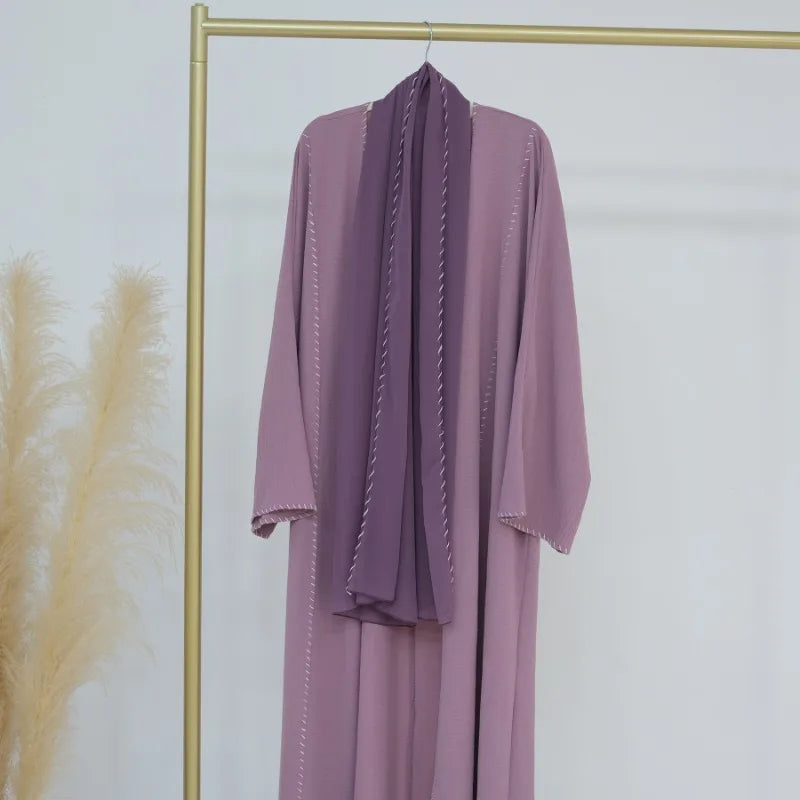 2 Piece Arabia Muslim Modest Cardigan for Women Eid Dubai Hijab Kimono Abaya Dress Luxury Islam Coat Clothing Turkish Solid Robe