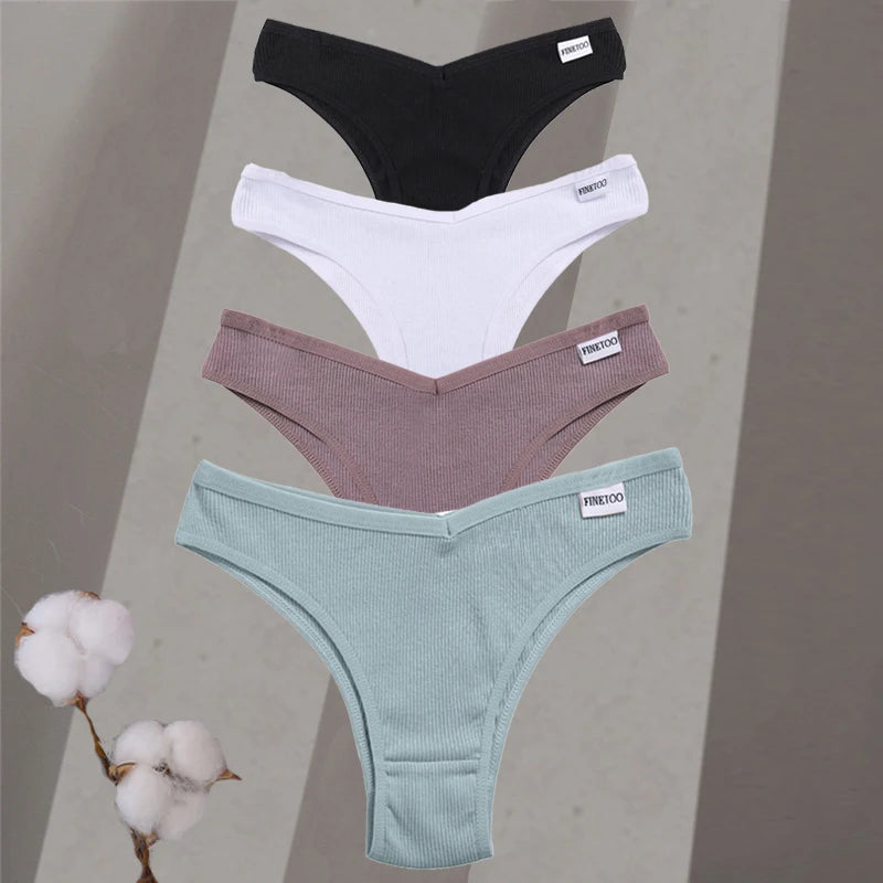 4-Pack Cotton Brazilian Panties – Low-Rise Solid Color Underwear for Women (M–XL, 14 Color Sets)