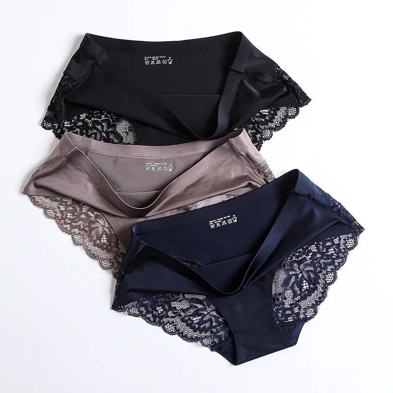 3-Pack Lace Panties Set – Soft, Stretchy Low-Rise Briefs for Women | M–4XL