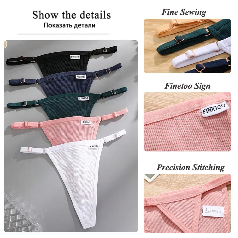 5-Pack Seamless Cotton G-String Panties – Adjustable Waist Low-Rise Underwear for Women (S–XL, 8 Color Sets)