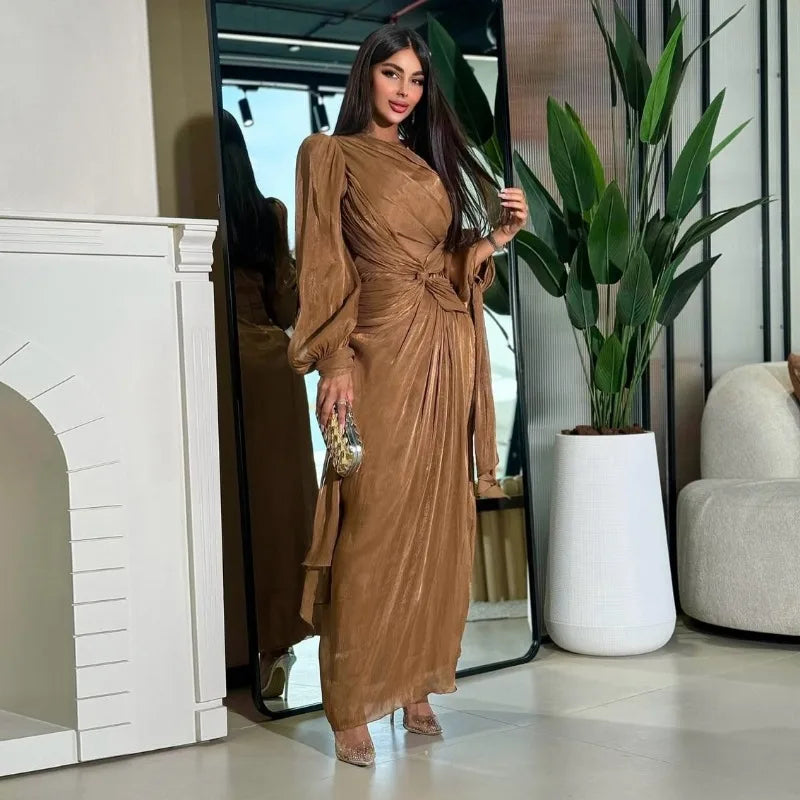 Ramadan Arabic Muslim Modest Satin Abaya for Women Elegant Eid Dubai Fit-and-flare Dress Islam Holiday Outfit Turkey Kaftan Robe