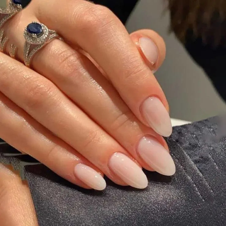 Almond Press-On Nails - French Tip & Gradient Designs, 24-Piece Set
