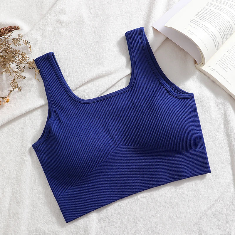 Women's Ribbed Yoga Tank Top – Padded Sports Bra | Square Neck Workout Vest