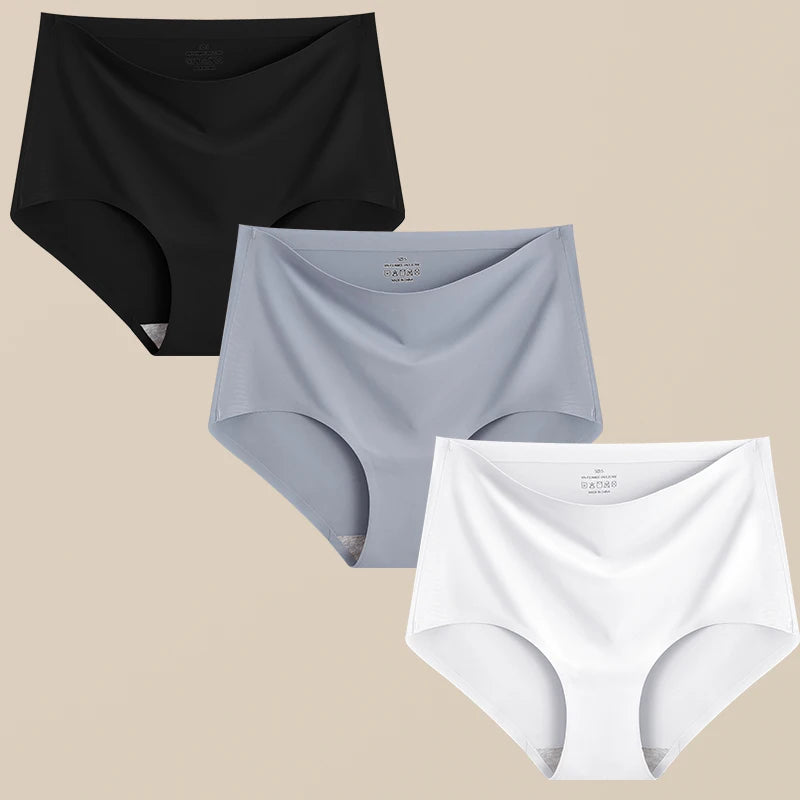 FINETOO 3Pcs Women's Panties Seamless Underwear Invisibles Briefs High Waist Full Coverage Breathable Moisture Wicking Underpant