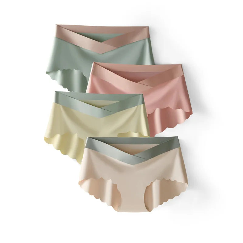 4pcs Summer Seamless Panties Ice Silk Female Pregnanc Underwear Women Low-Waist Briefs Large Size Maternity Panty Sexy Lingerie