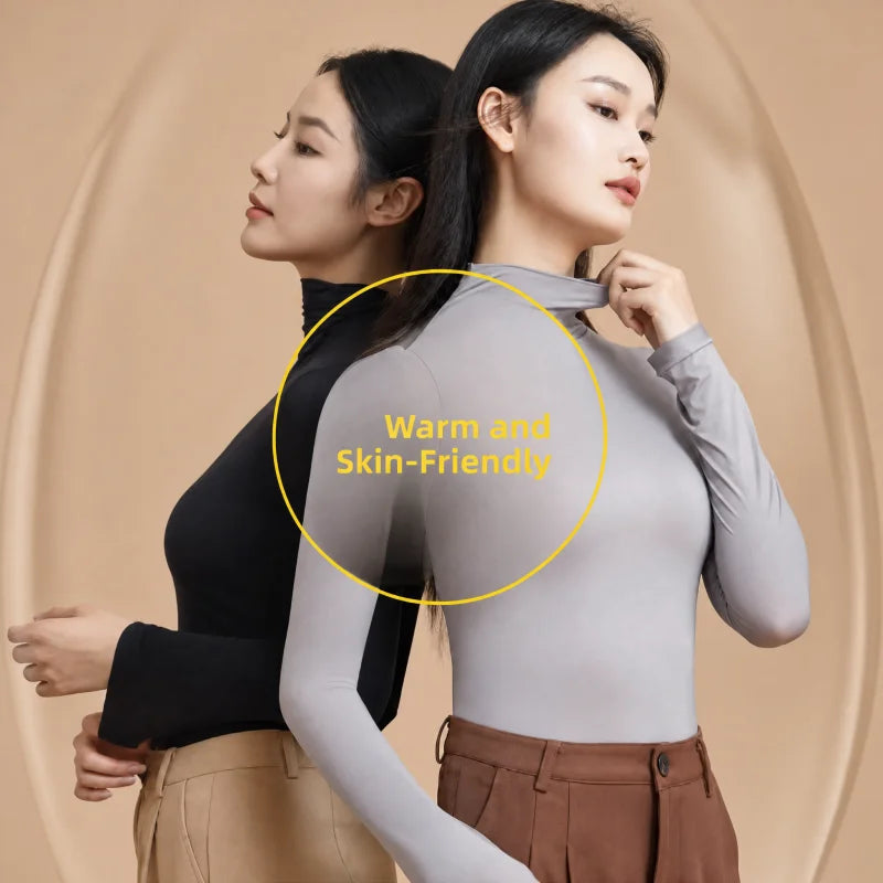 High-Collar Seamless Thermal Set – Long-Sleeve Warm Base Layer for Women, High-Rise (L–XL, 4 Color Sets)