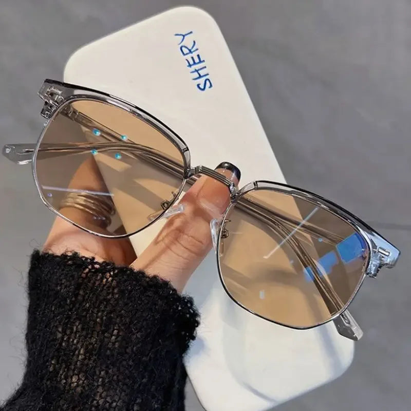 Square Metal Photochromic Glasses | Myopia Lens Options